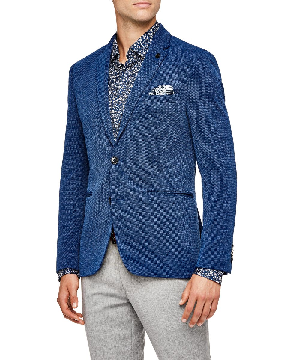 Slim Stretch Knitted Tailored Blazer, Mid Blue, hi-res